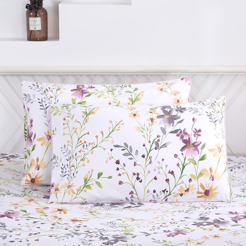 WINLIFE 100% Cotton Pillowcases Garden Floral Printed Pillow Cases Set of 2 Pillow Cover (King Size 20'' x 36'', Lilac) - Image 2